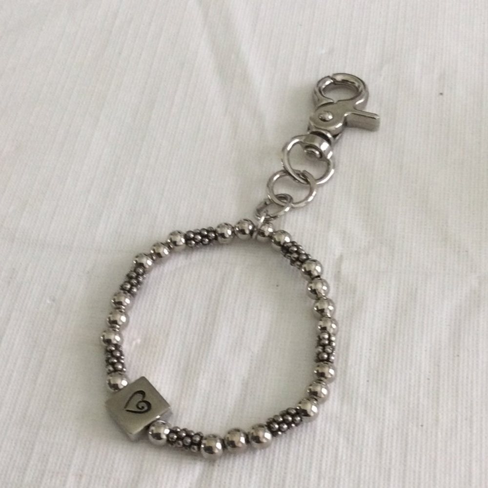 Woman’s Beaded Stretch Bracelet or key Chain color sliver has charm of a heart - Picture 2 of 5